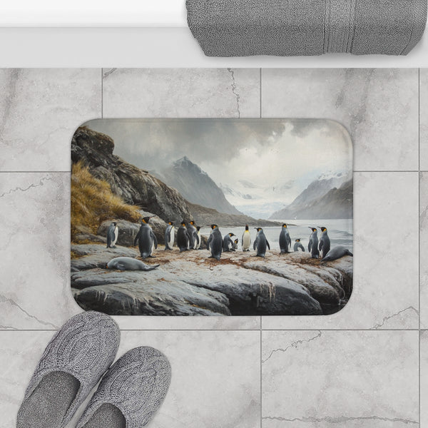 Macquarie Island Australia Penguins and Seals Paint (Edition IV) — Memory Foam Bath Mat — Modern Bathroom Floor Lifestyle View