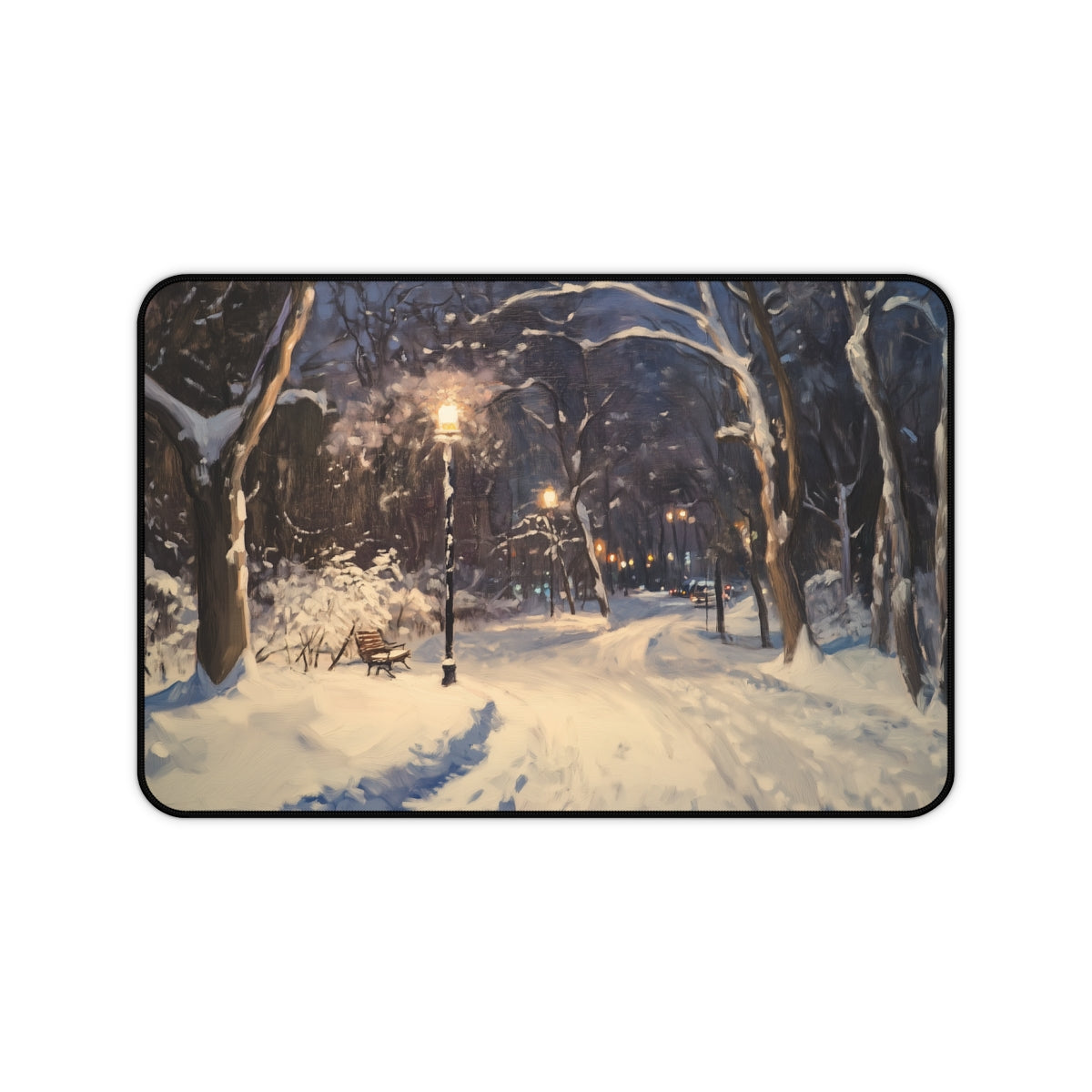 "Magical Central Park Snow Night Desk Mat: Designed to Spark Imagination"