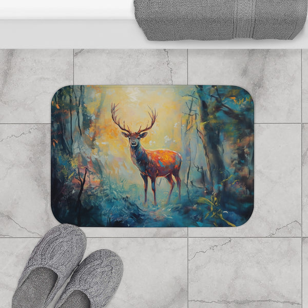 Magical Deer in Enchanted Forest (Edition II) — 61×43 Memory Foam Bath Mat — Modern Bathroom Floor Lifestyle View