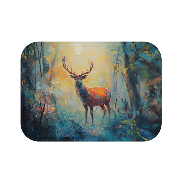 Magical Deer in Enchanted Forest (Edition II) — 61×43 Memory Foam Bath Mat — Top-Down Velvet Microfibre Artwork View