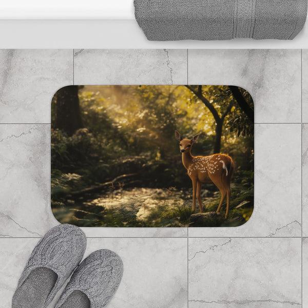 Magical Deer in Enchanted Forest (Edition III) — 61×43 Memory Foam Bath Mat — Modern Bathroom Floor Lifestyle View