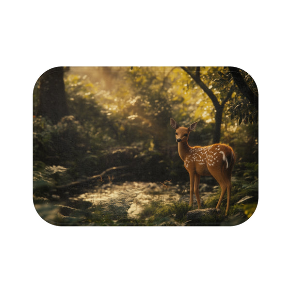 Magical Deer in Enchanted Forest (Edition III) — 61×43 Memory Foam Bath Mat — Top-Down Velvet Microfibre Artwork View