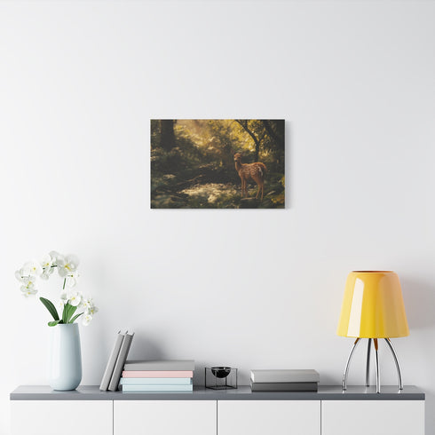 Magical Deer in Enchanted Forest (Edition III) — 24×16 Canvas Wall Art — Living Room Wall Lifestyle View