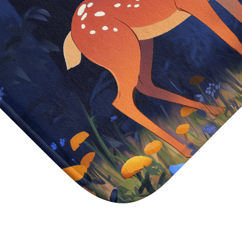 Magical Deer in Enchanted Forest (Edition IV) — 61×43 Memory Foam Bath Mat — Cushioned Memory Foam & Microfibre Close-Up