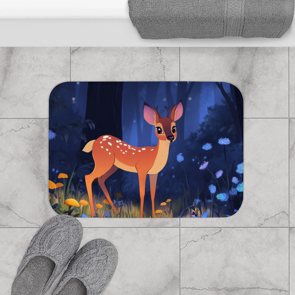 Magical Deer in Enchanted Forest (Edition IV) — 61×43 Memory Foam Bath Mat — Modern Bathroom Floor Lifestyle View
