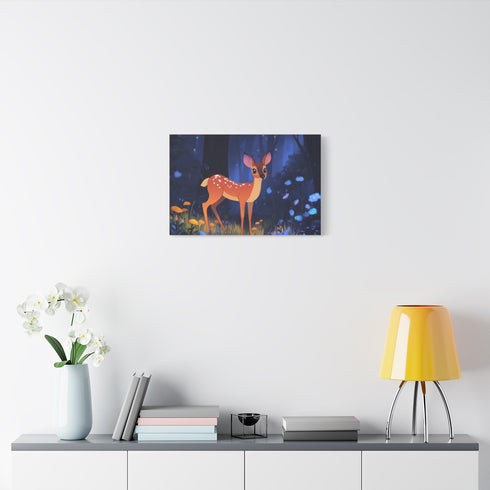 Magical Deer in Enchanted Forest (Edition IV) — 24×16 Canvas Wall Art — Living Room Wall Lifestyle View