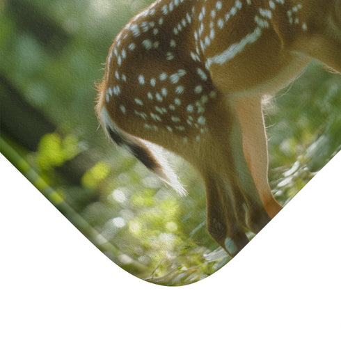 Magical Deer in Enchanted Forest — 61×43 Memory Foam Bath Mat — Cushioned Memory Foam & Microfibre Close-Up