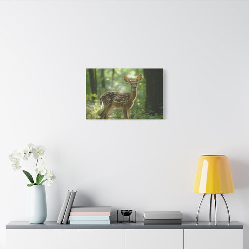 Magical Deer in Enchanted Forest — 24×16 Canvas Wall Art — Living Room Wall Lifestyle View
