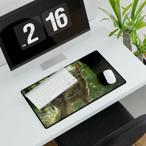 Magical Deer in Enchanted Forest — XXL Gaming Desk Mat — Gaming & Workspace Desk Setup View