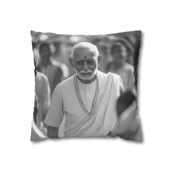Mahatma Gandhi Peaceful Salt March — Double-Sided Cushion Cover — Front Double-Sided Cushion View