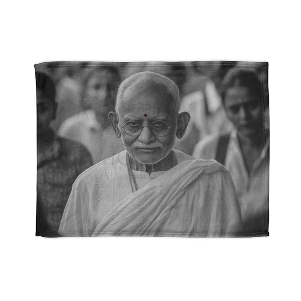 Mahatma Gandhi Walking Through a Crowded (Edition IV) — Plush Fleece Throw Blanket — Full Spread Plush Fleece Artwork View