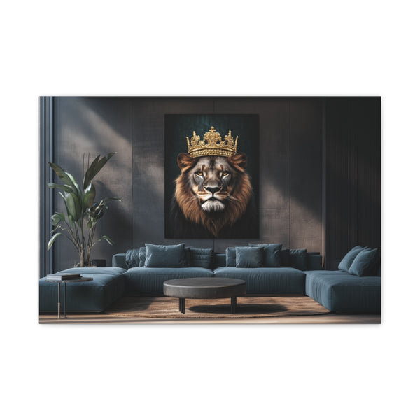 Majestic Lion Wearing a Golden Crown (Edition II) — 24×16 Canvas Wall Art — Front Gallery-Wrapped Canvas View