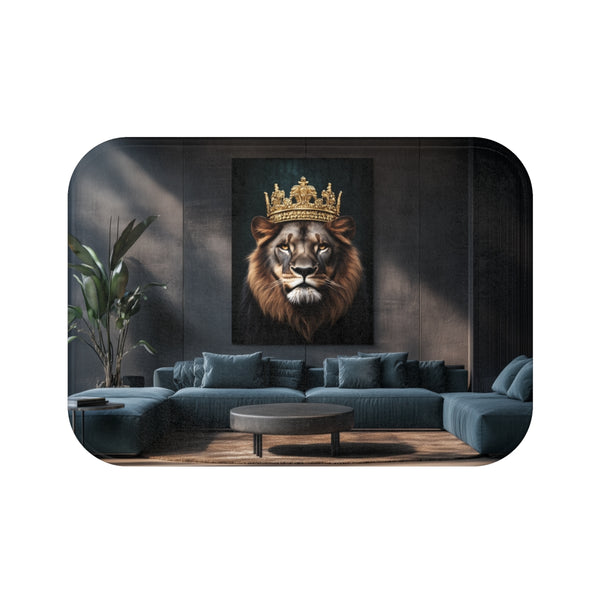 Majestic Lion Wearing a Golden Crown (Edition III) — Memory Foam Bath Mat — Top-Down Memory Foam Bath Mat View