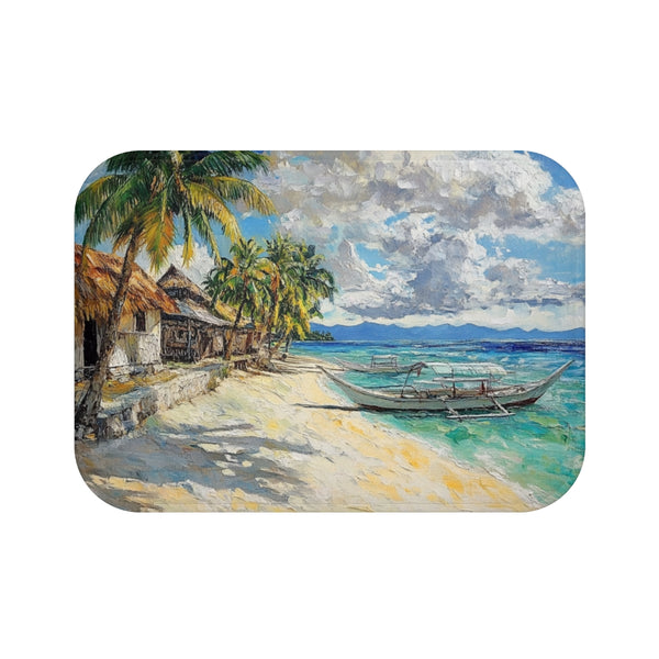 Malapascua Island Philippines Cebu Painting — 61×43 Memory Foam Bath Mat — Top-Down Velvet Microfibre Artwork View