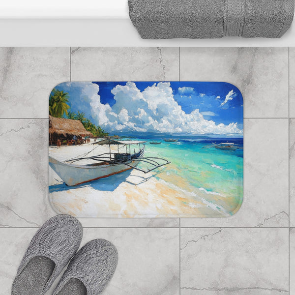 Malapascua Island Philippines Cebu Painting (Edition III) — 61×43 Memory Foam Bath Mat — Modern Bathroom Floor Lifestyle View