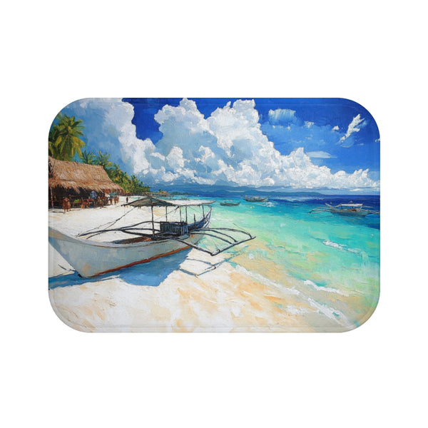 Malapascua Island Philippines Cebu Painting — 61×43 Memory Foam Bath Mat — Top-Down Velvet Microfibre Artwork View