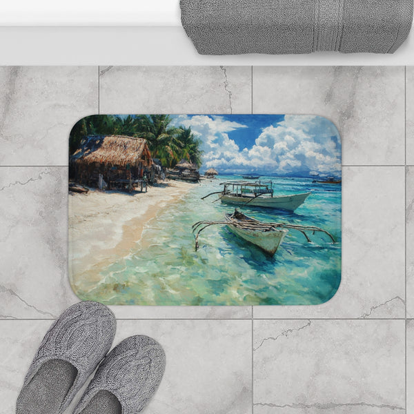 Malapascua Island Philippines Cebu Painting (Edition IV) — 61×43 Memory Foam Bath Mat — Modern Bathroom Floor Lifestyle View