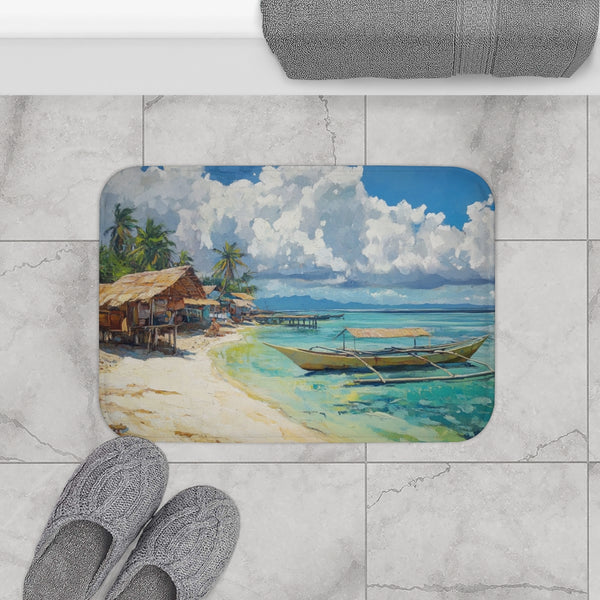 Malapascua Island Philippines Cebu Painting (Edition IX) — 61×43 Memory Foam Bath Mat — Modern Bathroom Floor Lifestyle View