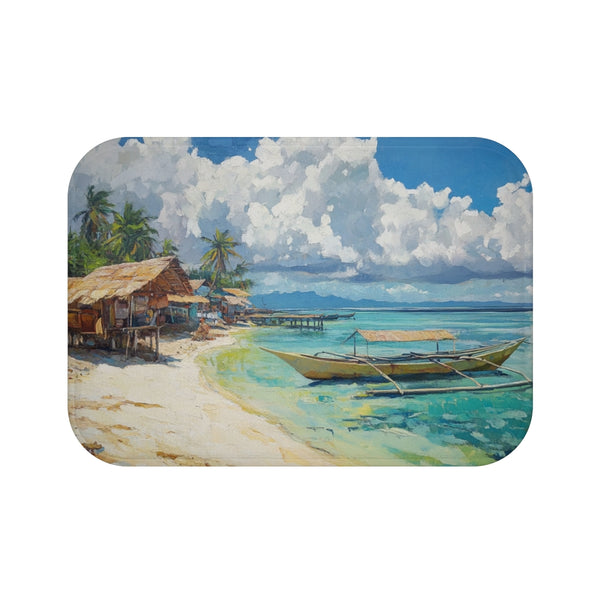 Malapascua Island Philippines Cebu Painting — 61×43 Memory Foam Bath Mat — Top-Down Velvet Microfibre Artwork View