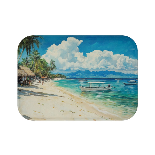 Malapascua Island Philippines Cebu Painting — 61×43 Memory Foam Bath Mat — Top-Down Velvet Microfibre Artwork View