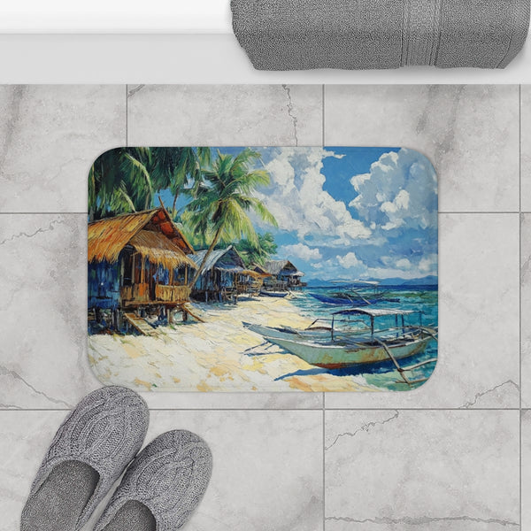 Malapascua Island Philippines Cebu Painting (Edition VII) — 61×43 Memory Foam Bath Mat — Modern Bathroom Floor Lifestyle View