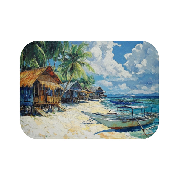 Malapascua Island Philippines Cebu Painting — 61×43 Memory Foam Bath Mat — Top-Down Velvet Microfibre Artwork View