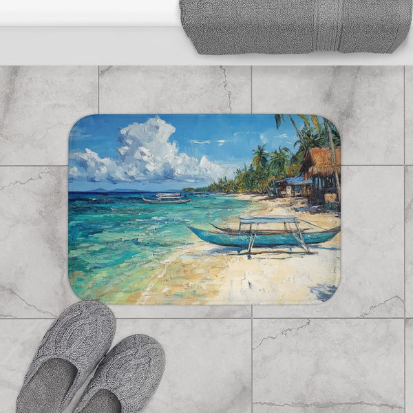 Malapascua Island Philippines Cebu Painting — 61×43 Memory Foam Bath Mat — Modern Bathroom Floor Lifestyle View