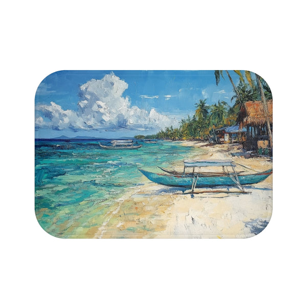 Malapascua Island Philippines Cebu Painting — 61×43 Memory Foam Bath Mat — Top-Down Velvet Microfibre Artwork View