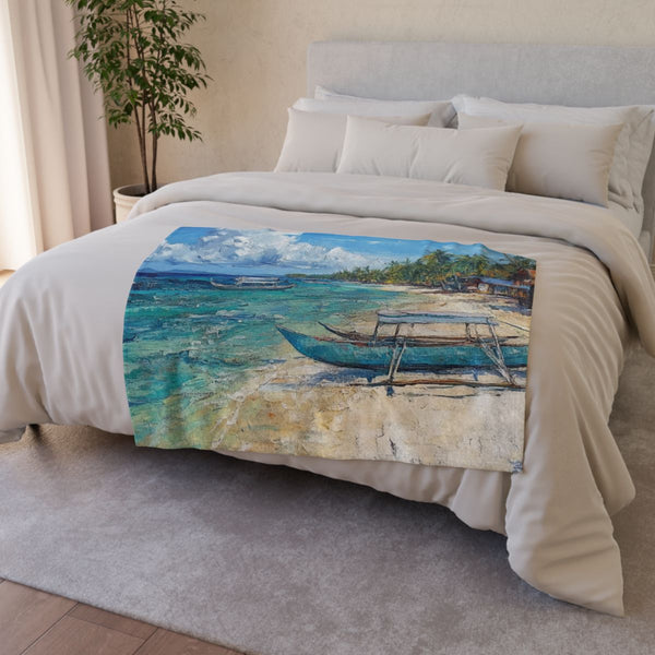 Malapascua Island Philippines Cebu Painting — 50×60 Plush Throw Blanket — Draped Over Sofa & Bed Lifestyle View