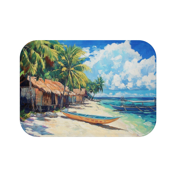 Malapascua Island Philippines Cebu Painting — 61×43 Memory Foam Bath Mat — Top-Down Velvet Microfibre Artwork View