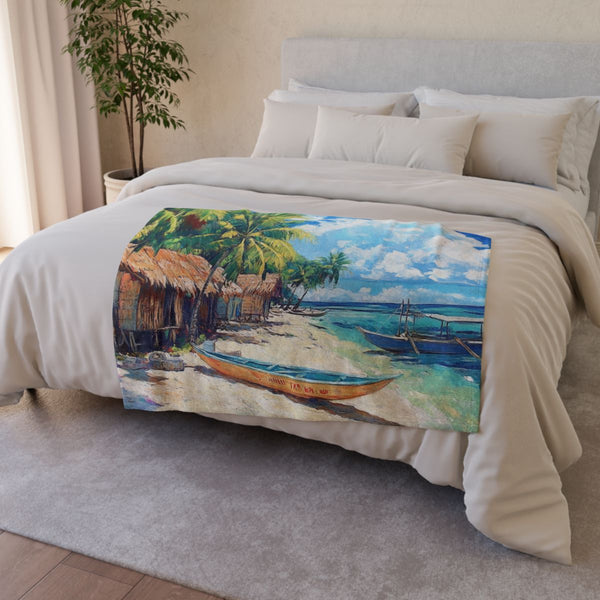 Malapascua Island Philippines Cebu Painting (Edition X) — Plush Fleece Throw Blanket — Drape over Sofa & Bed Lifestyle View