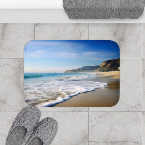 Malibu Beach — Non-Slip Bath Mat — Bathroom Floor Lifestyle View
