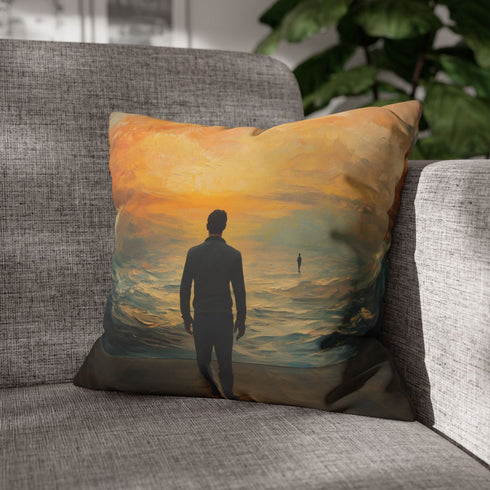 Man Walking Into Painting — Double-Sided Cushion Cover — Sofa & Armchair Living Room Lifestyle View