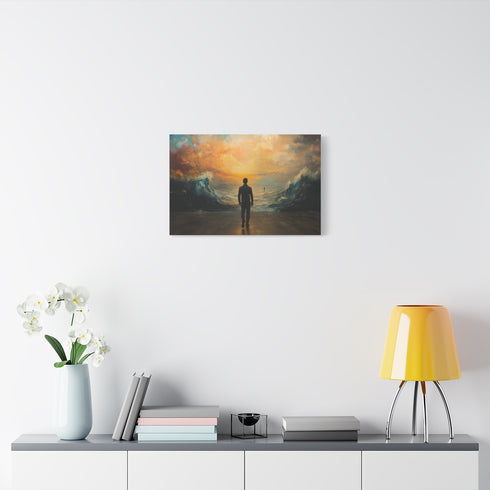 Man Walking Into Painting — Stretched Canvas Wall Art — Living Room Wall Lifestyle View
