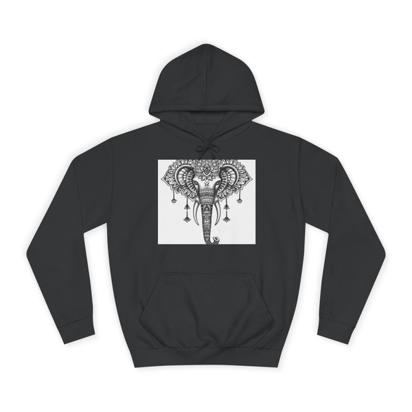 Mandala Elephant with Ornate Details — Heavyweight Graphic Hoodie — Front Heavyweight Fleece Hoodie View