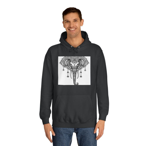Mandala Elephant with Ornate Details — Heavyweight Graphic Hoodie — Model Streetwear Fit View