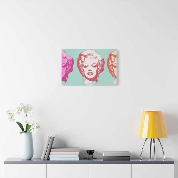 Marilyn Beautiful Warhol Style Screenprint Pas — Stretched Canvas Wall Art — Living Room Wall Lifestyle View