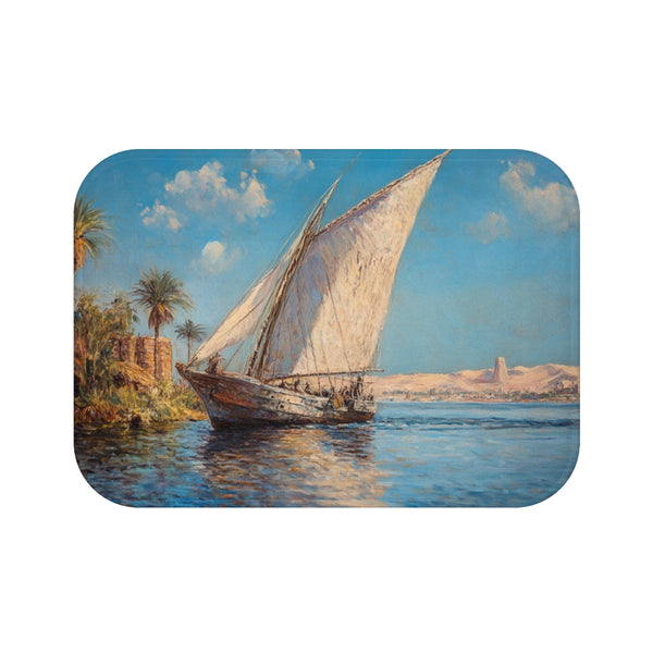 Marsa Alam River Nile Felucca Painting (Edition II) — 61×43 Memory Foam Bath Mat — Top-Down Velvet Microfibre Artwork View