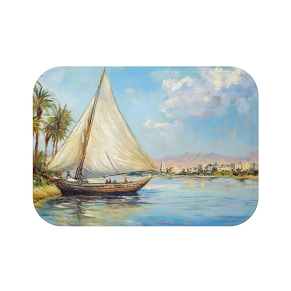 Marsa Alam River Nile Felucca Painting (Edition III) — 61×43 Memory Foam Bath Mat — Top-Down Velvet Microfibre Artwork View