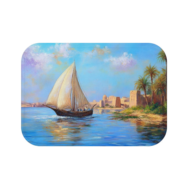 Marsa Alam River Nile Felucca Painting (Edition V) — 61×43 Memory Foam Bath Mat — Top-Down Velvet Microfibre Artwork View