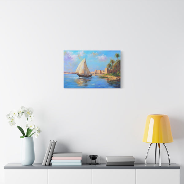 Marsa Alam River Nile Felucca Painting (Edition V) — Stretched Canvas Wall Art — Living Room Wall Lifestyle View