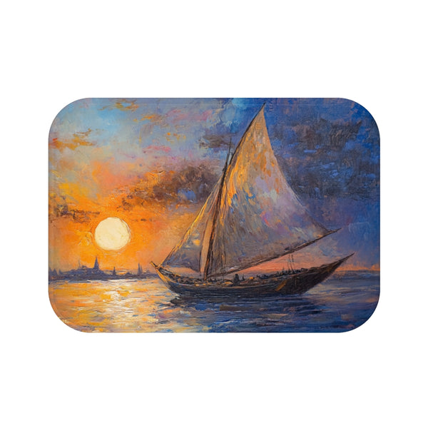 Marsa Alam River Nile Felucca Painting (Edition VI) — 61×43 Memory Foam Bath Mat — Top-Down Velvet Microfibre Artwork View