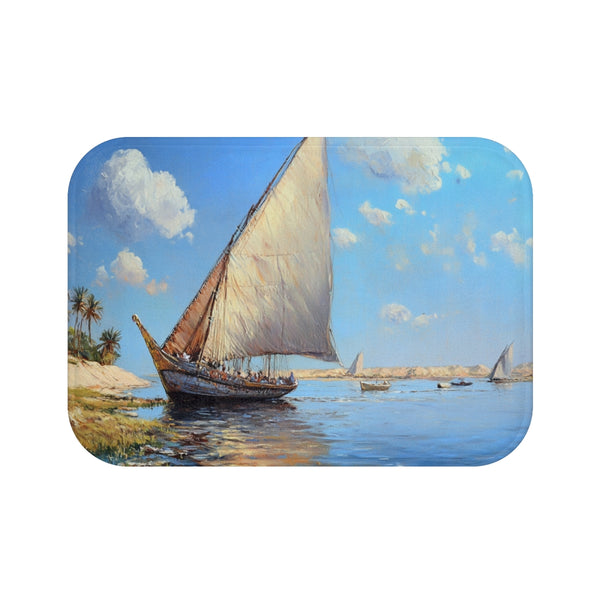Marsa Alam River Nile Felucca Painting (Edition VII) — 61×43 Memory Foam Bath Mat — Top-Down Velvet Microfibre Artwork View