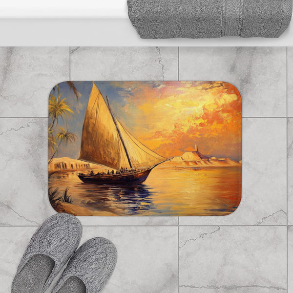 Marsa Alam River Nile Felucca Painting (Edition VIII) — 61×43 Memory Foam Bath Mat — Modern Bathroom Floor Lifestyle View