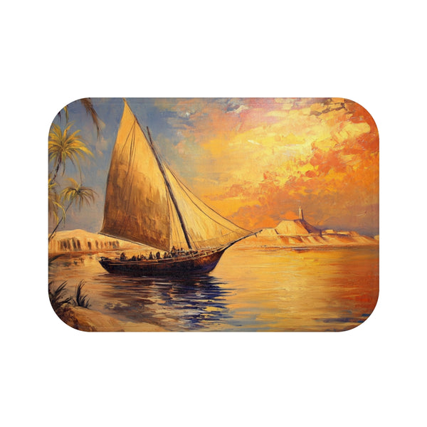 Marsa Alam River Nile Felucca Painting (Edition VIII) — 61×43 Memory Foam Bath Mat — Top-Down Velvet Microfibre Artwork View