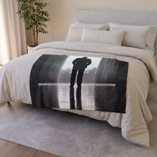 Martin Luther King Jr. at Lincoln Memorial — Plush Fleece Throw Blanket — Drape over Sofa & Bed Lifestyle View