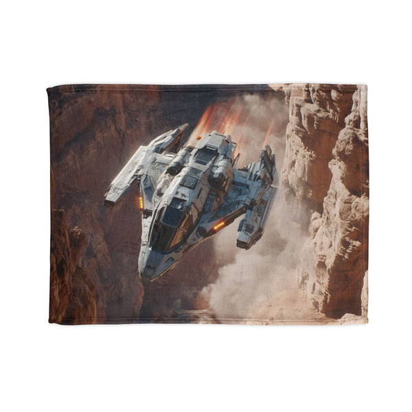 Mech Falcon Diving Through Canyon (Edition V) — Plush Fleece Throw Blanket — Full Spread Plush Fleece Artwork View