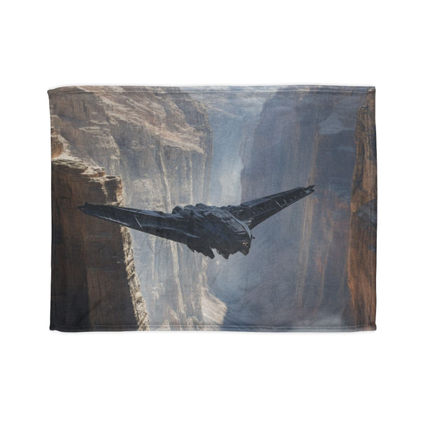 Mech Falcon Diving Through Canyon (Edition VI) — Plush Fleece Throw Blanket — Full Spread Plush Fleece Artwork View