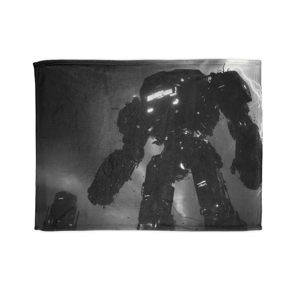 Mech Warrior under Lightning Storm (Edition III) — Plush Fleece Throw Blanket — Full Spread Plush Fleece Artwork View