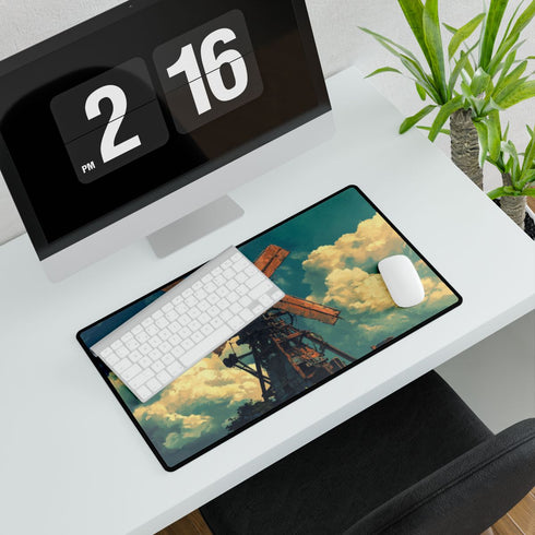 Mechanical Windmill Generating Gravity — XL & XXL Desk Mat — Gaming & Workspace Desk Setup View